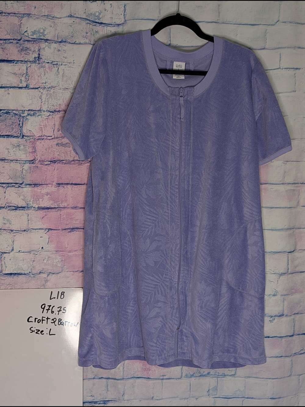 Lavender Short Sleeve Zip-Front Top Sleep Wear